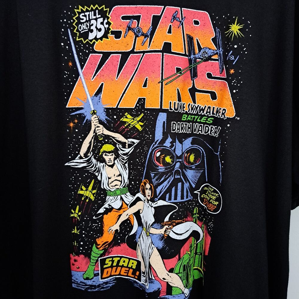 Star Wars NWT Men's 3X Cartoon Darth Vader Luke Skywalker Princess Lei Black Tee - Picture 2 of 5